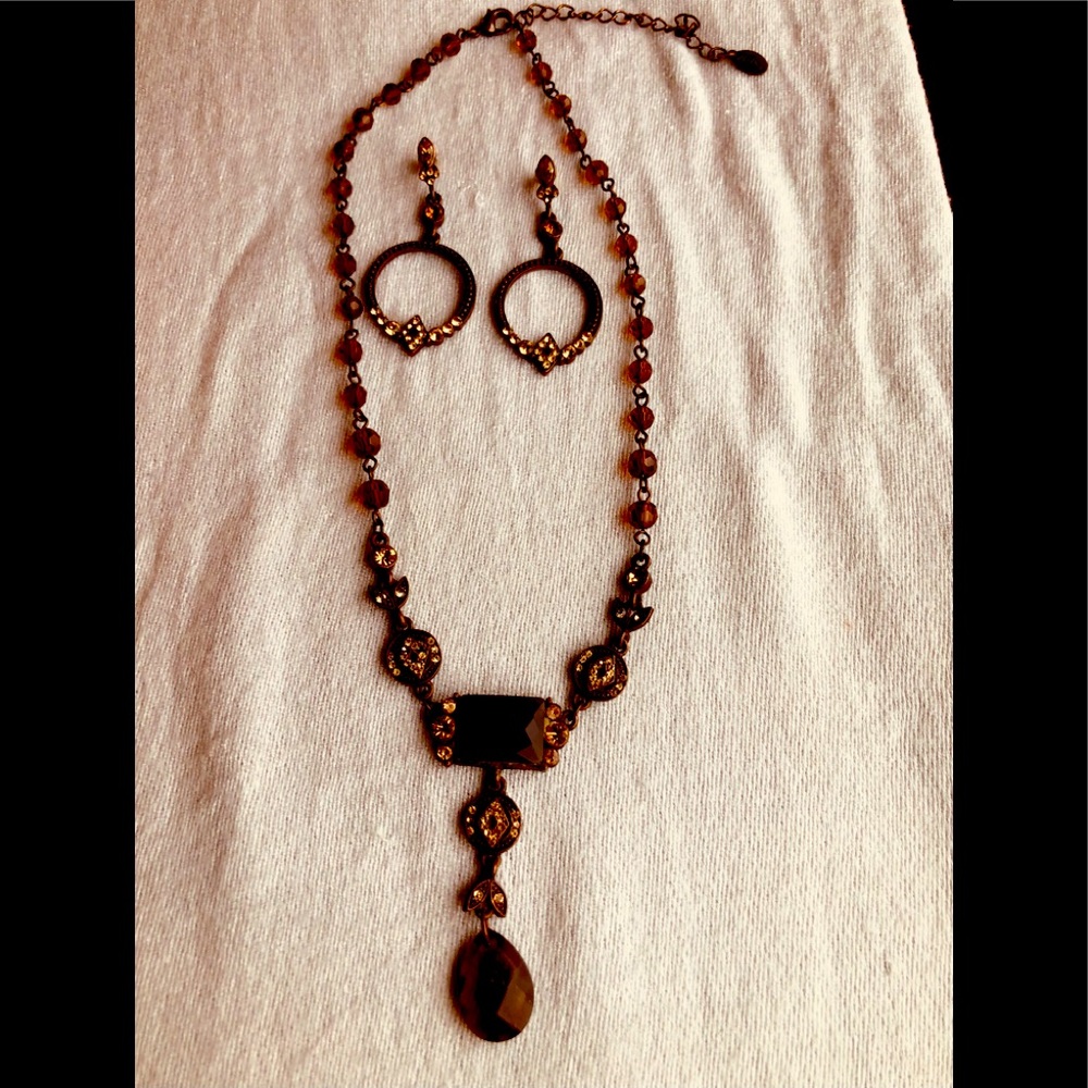2028 copper tone and brown stone necklace and earrings